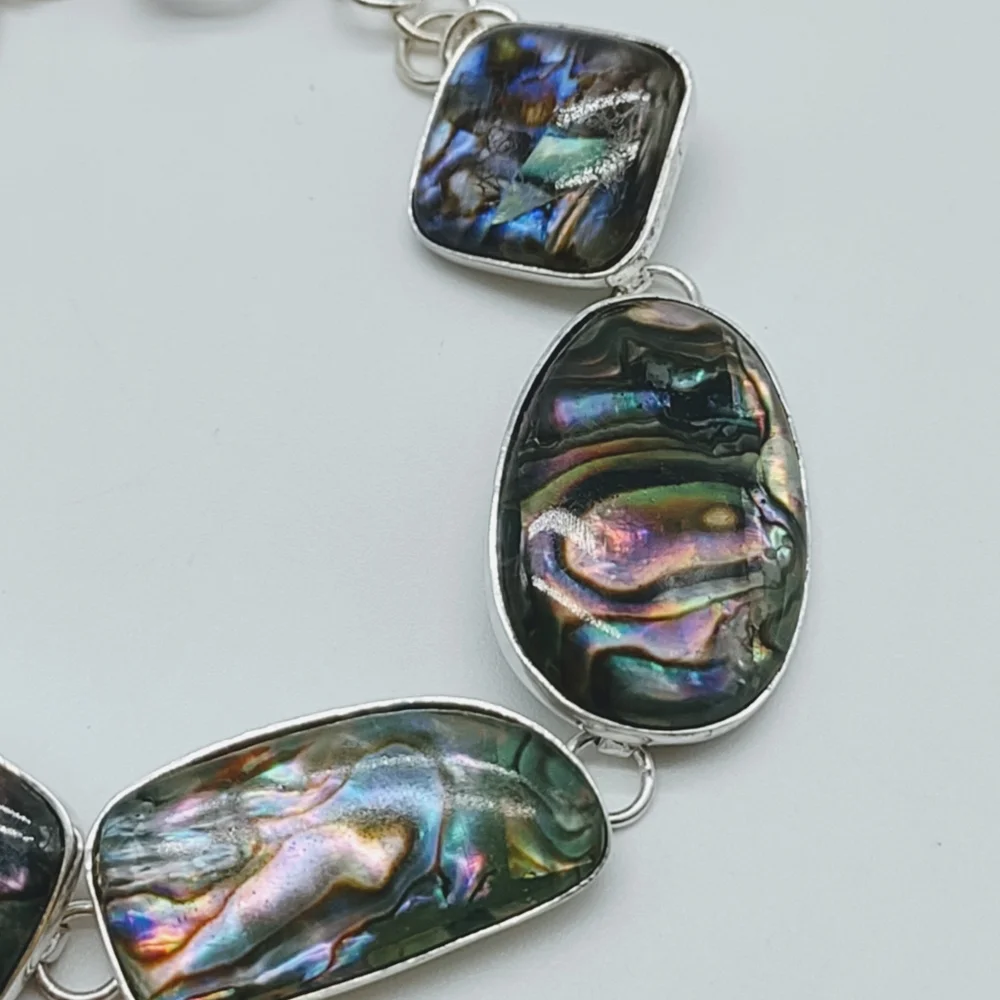 Vintage Sterling Silver Lucas Lameth Abalone Link Toggle Bracelet - Picture 5 of 12